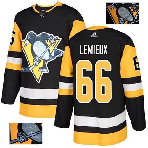 Adidas Penguins #66 Mario Lemieux Black Home Authentic Fashion Gold Stitched NHL Jersey - Click Image to Close